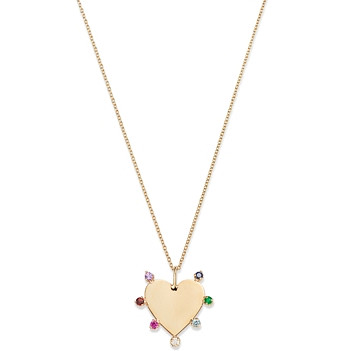 Zoe Chicco 14K Yellow Gold Multi-Gemstone & Diamond Polished Heart Pendant Necklace, 18-20