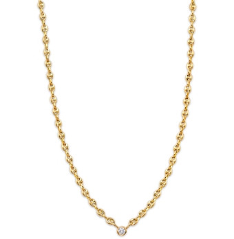 Zoe Chicco 14K Yellow Gold Prong Diamonds Diamond Solitaire Mariner Link Chain Necklace, 14-16