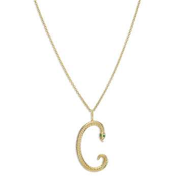 Zoe Lev 14K Yellow Gold Emerald & Diamond Accent Snake Initial Pendant Necklace, 16-18