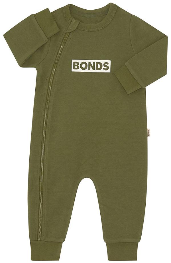 Bonds Baby Tech Sweats Zip Wondersuit in Hiker Green Size: