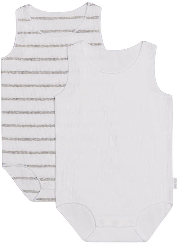 Bonds Baby Wonderbodies Cotton Rib Singletsuit 2 Pack in White/Grey Stripe/White Size: