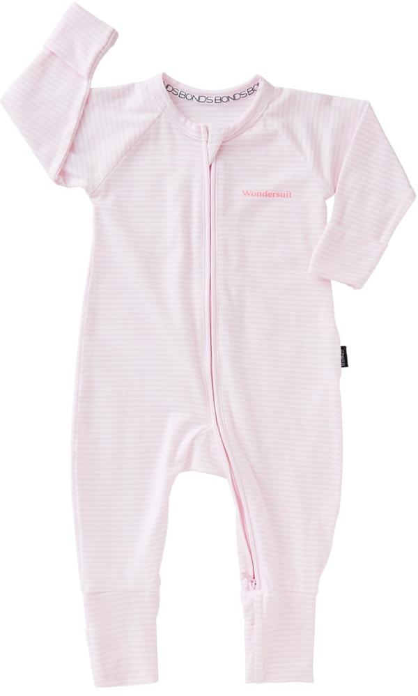 Bonds Baby Zip Cotton Wondersuit in Ballet Pink/White Size: