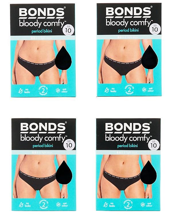 Bonds Bloody Comfy Period Bikini Light 4 Pack in Black Size: