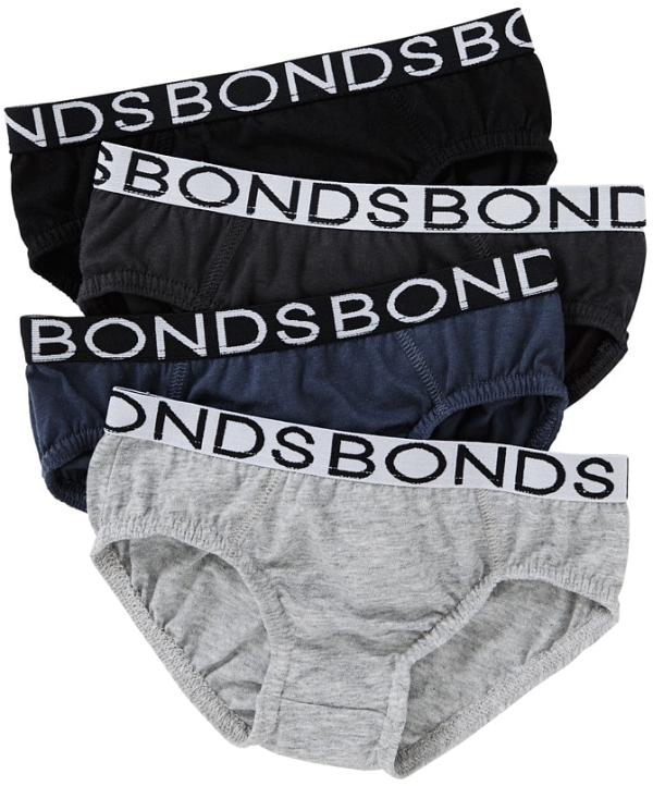 Bonds Boys Cotton Brief 4 Pack in Black/Greyscale Size: