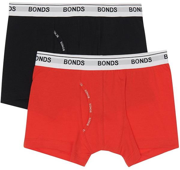 Bonds Boys Guyfront Trunk 2 Pack in Black/Red Size: