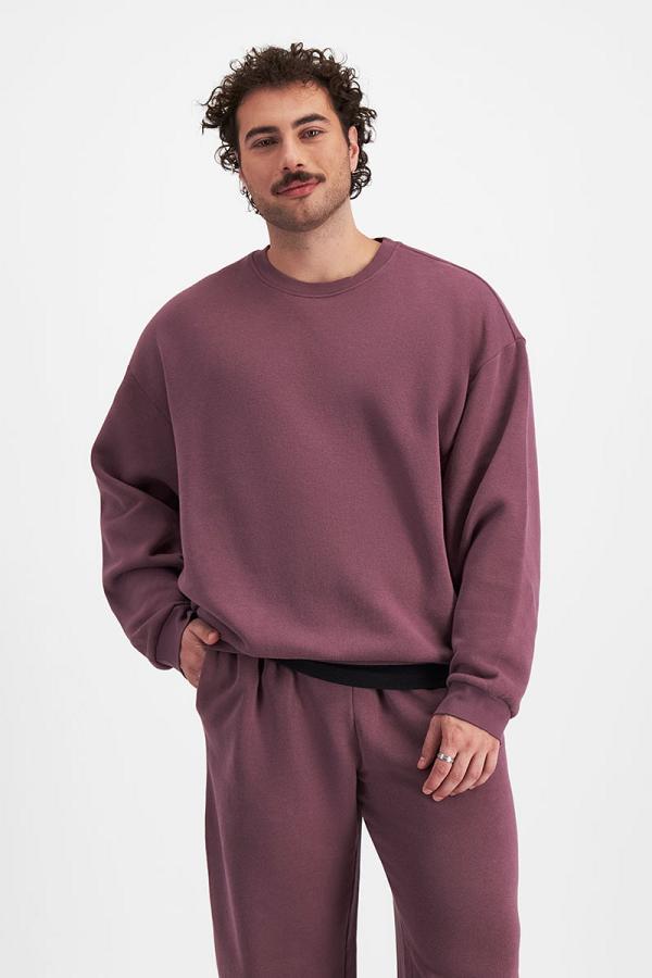 Bonds Cotton Sweats Relaxed Fleece Pullover in Raspberry Purple Size:
