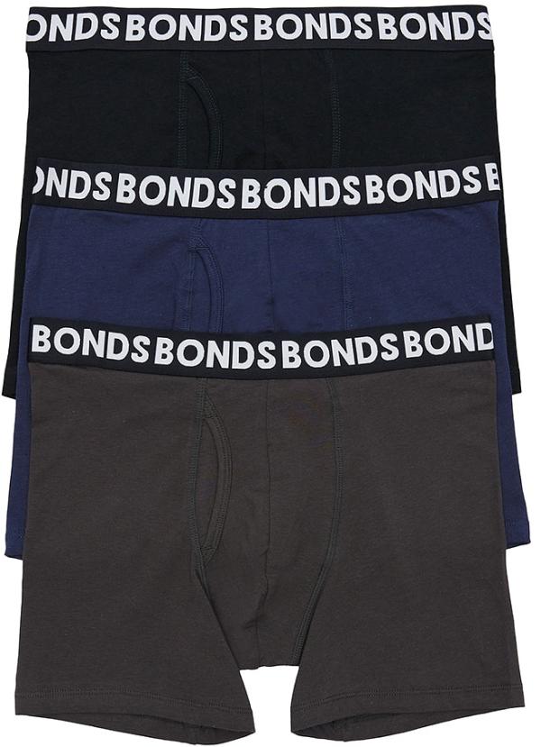Bonds Everyday Mid Trunk 3 Pack in Black/Khaki/Navy Size: