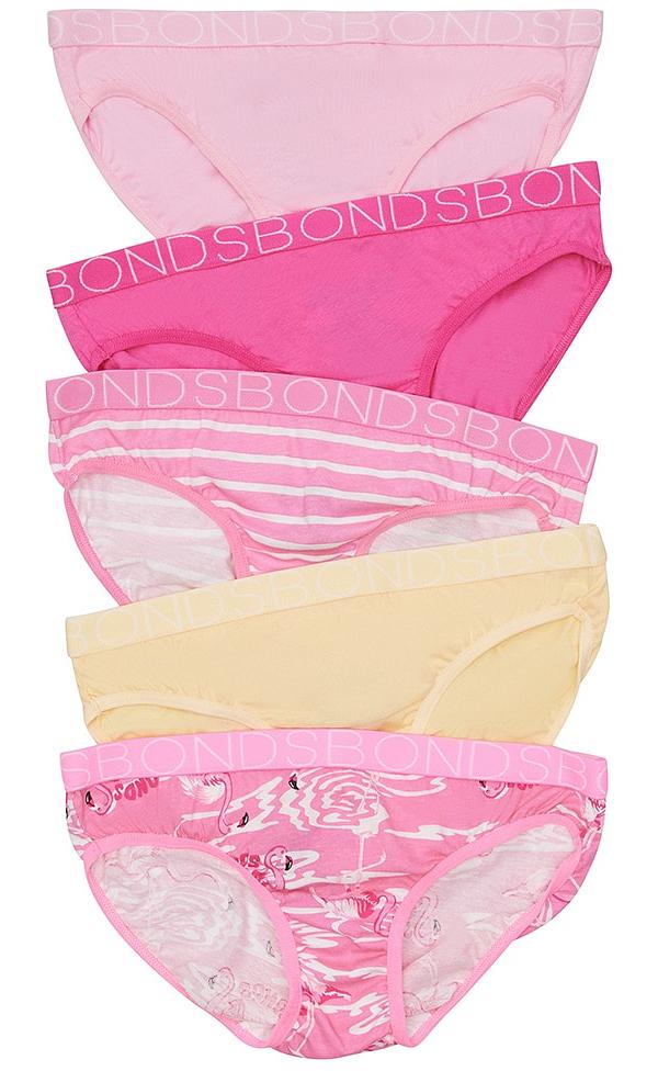 Bonds Girls Bikini 5 Pack in Felicity Flamingo Size: