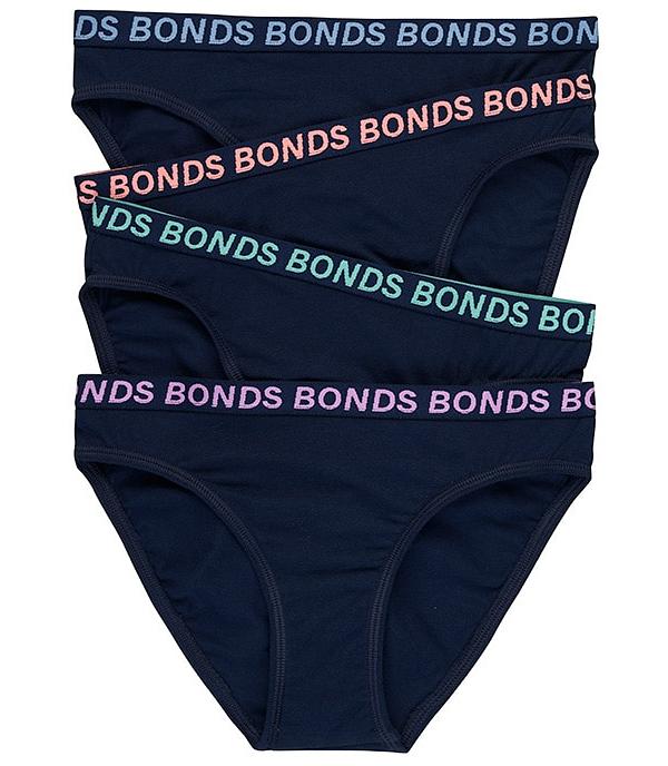 Bonds Girls Bikini Sport 4 Pack in Navy Size: