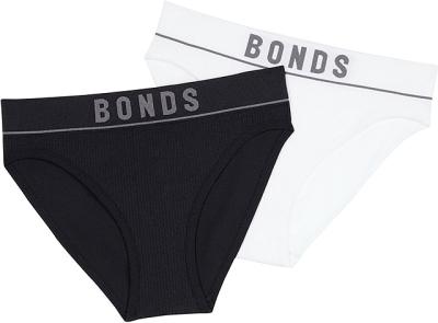 Bonds Girls Original Rib Bikini 2 Pack in White/Pandora Size:
