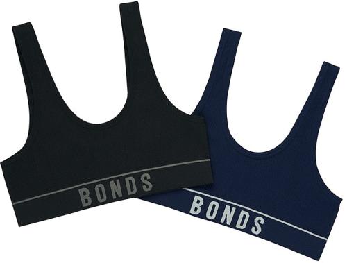 Bonds Girls Original Rib Tank Top Crop 2 Pack in Black/Navy Size: