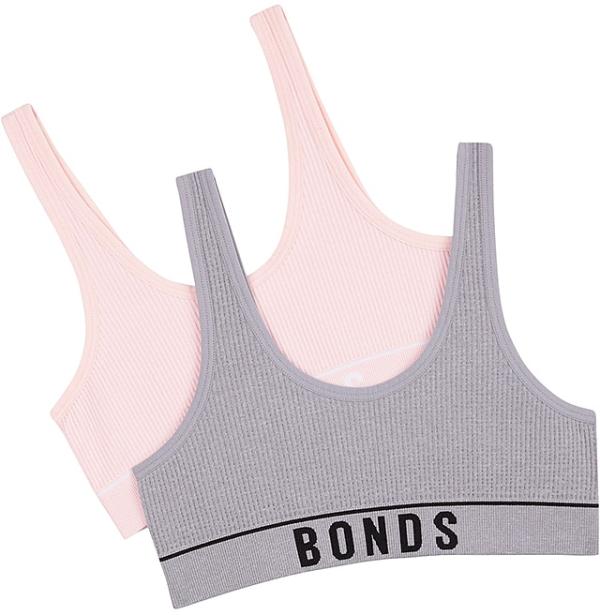 Bonds Girls Original Rib Tank Top Crop 2 Pack in Sweet Mauve/Windflower Size: