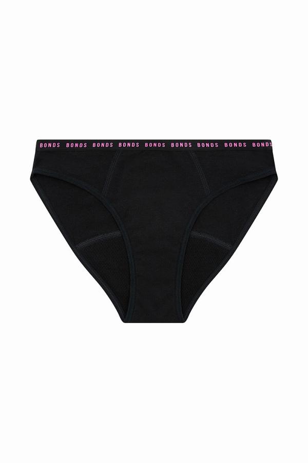Bonds Girls Period Bikini Moderate in Black/Albertine Pink Size: