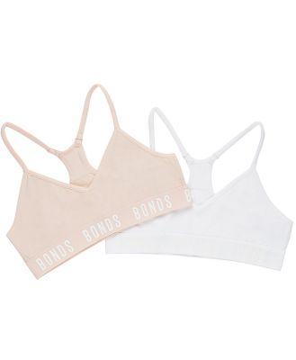 Bonds Girls Super Stretchies Racer Crop 2 Pack in Tea Party/White Size: