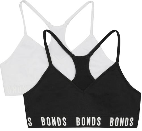 Bonds Girls Super Stretchies Racer Crop 2 Pack in White/Black Size: