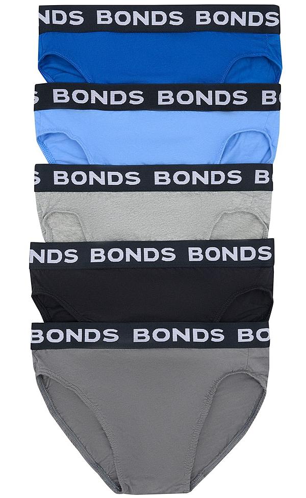 Bonds Hipster Brief 5 Pack in Palais Blue/Fire Engine/New Grey Marle Size: