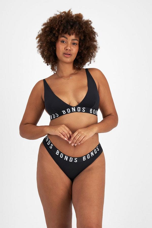 Bonds Icons Super Logo Cotton Bikini in Black Size: