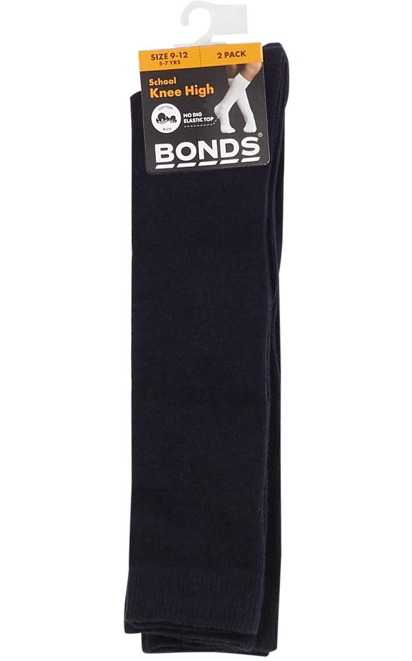 Bonds Kids Cotton School Knee High Socks 2 Pack in School Navy Size: