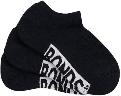 Bonds Kids Cushioned No Show 3 Pack Socks in Black Size: 3-8 (10+ Years), Aussie Cotton