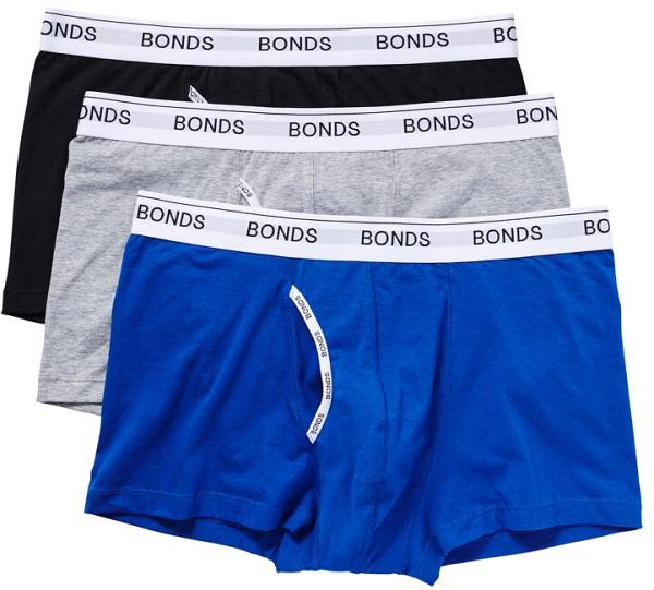 Bonds Men's Cotton Guyfront Trunk 3 Pack in Cobalt/Grey/Black Size: