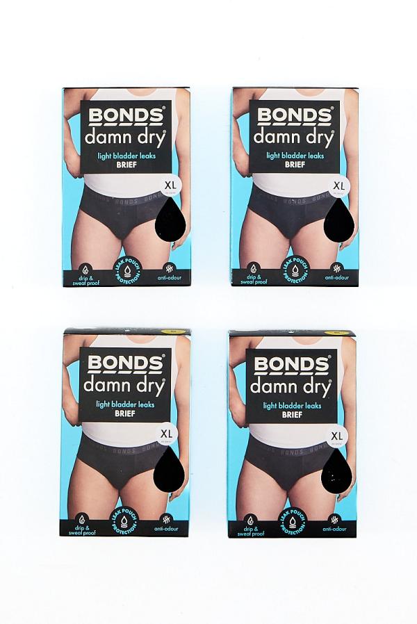 Bonds Men's Damn Dry Brief 4 Pack in Black Size: