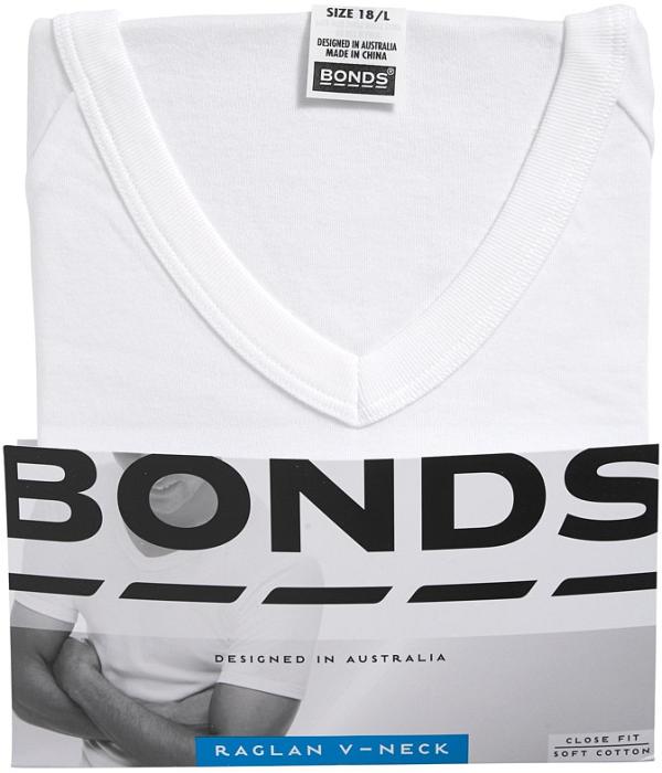 Bonds Men's Genuine Cotton V-Neck Raglan Tee in White Size: