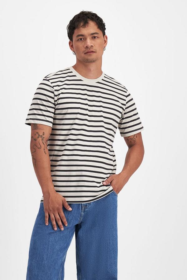 Bonds Men's Originals Midweight Crew Tee in Stripe 9R1 Size: Large, Aussie Cotton