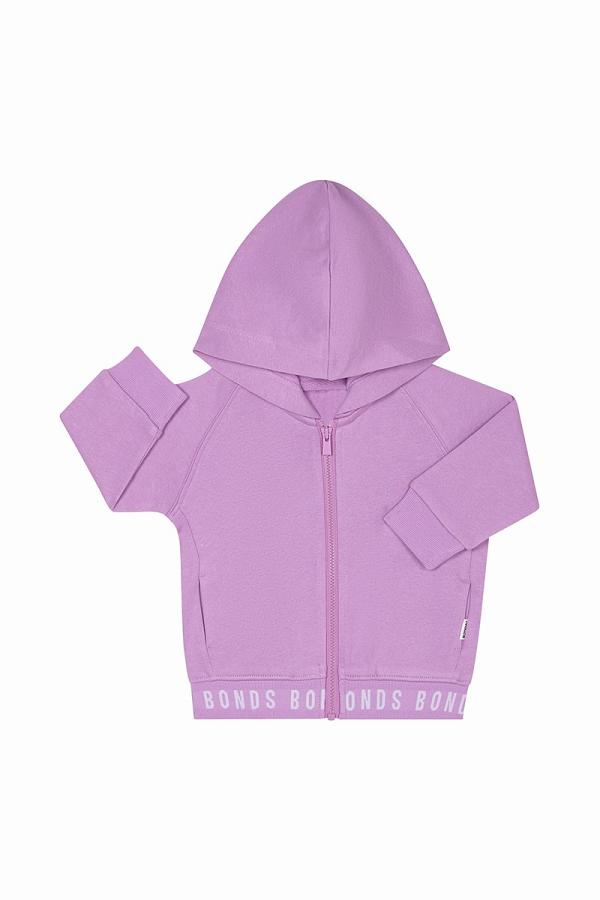 Bonds Newbies Logo Fleece Hoodie in Purple Peonie Size: