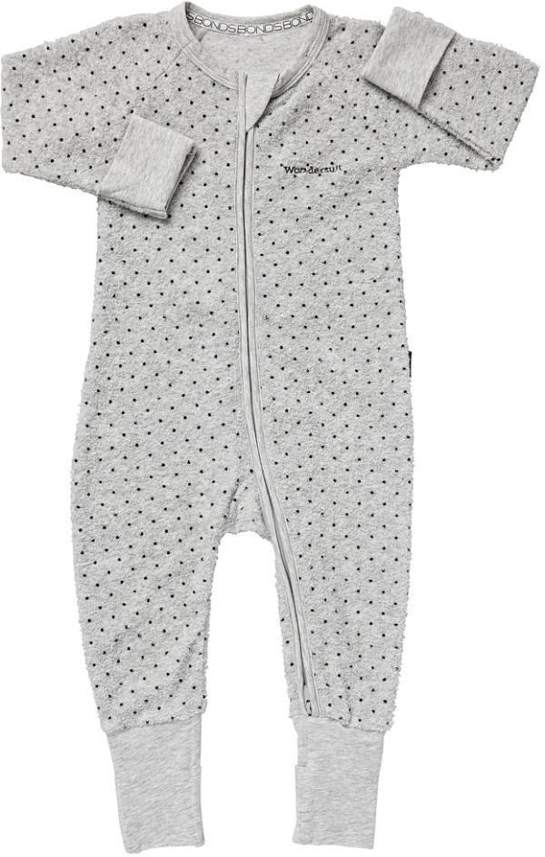 Bonds Newbies Poodlette Zip Cotton Wondersuit in New Grey Marle/Absolute Steel Spot Size: