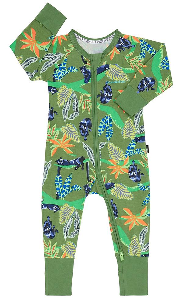 Bonds Newbies Zip Cotton Wondersuit in Panther Pounce Khaki Size: