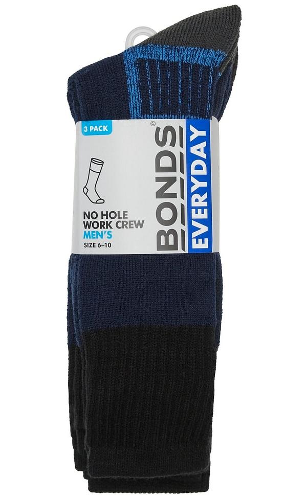 Bonds No Hole Work Sock 3 pack in Blue 1 Size: