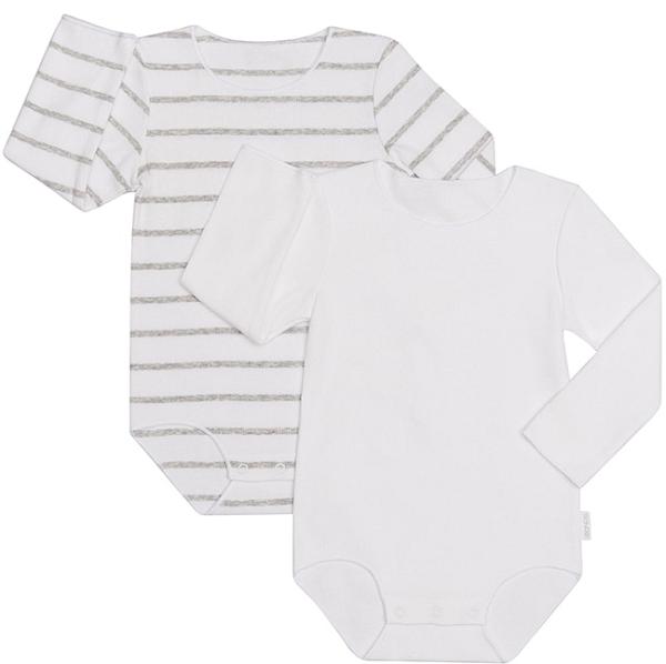 Bonds Rib Long Sleeve Bodysuit 2 Pack in White/Grey Stripe/White Size: