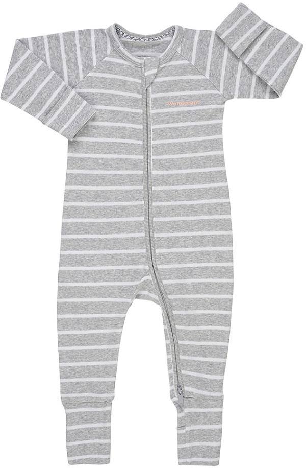 Bonds Ribbed Zip Wondersuit in New Grey Marle/White Size: