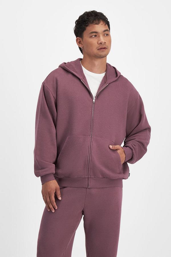 Bonds Sweats Relaxed Fleece Zip Hoodie in Raspberry Purple Size: