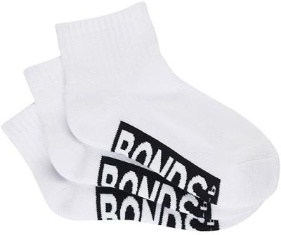 Bonds Toddler Cotton Cushioned Quarter Crew 3 Pack Socks in White Size: 2-4 Years, Aussie Cotton