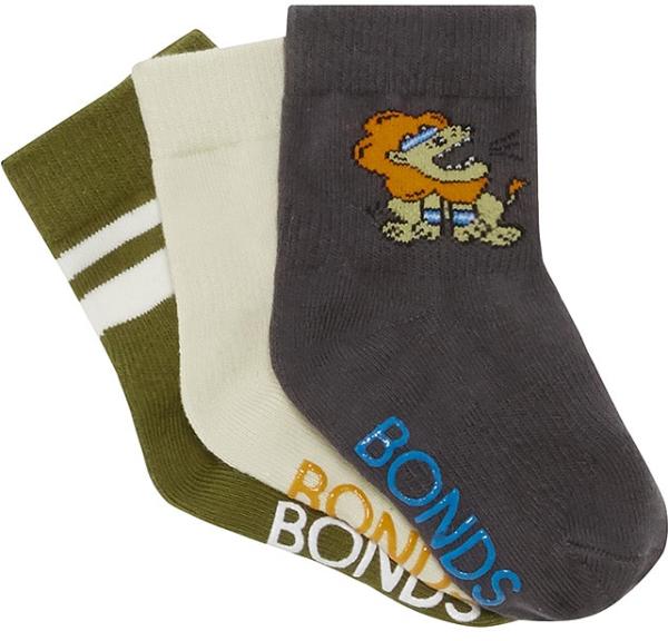 Bonds Toddler Stay on Pattern Quarter Crew Socks 3 Pack Size: