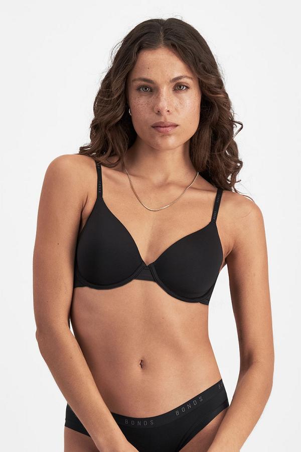 Bonds Women's Invisi Underwire T-Shirt Bra in Black Size: