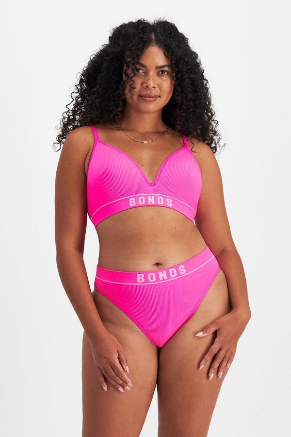 Bonds Women's Retro Rib™ Seamless Hi Bikini in Pink Friday Size: