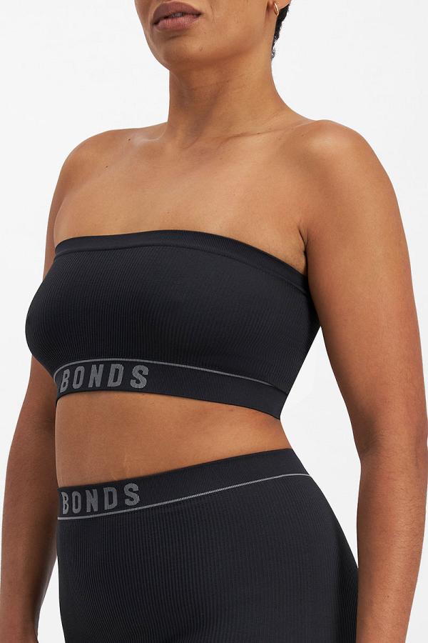 Bonds Women's Retro Rib Tube Crop Bra in Black Size: