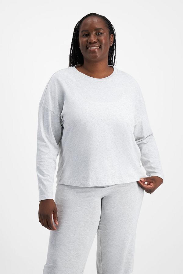 Bonds Women's Sleep Relaxed Long Sleeve Aussie Cotton Tee in Cloudy Marle Size: