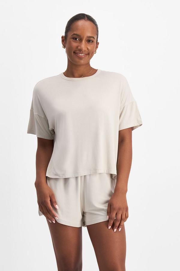 Bonds Women's Sleep Viscose Bamboo Blend Tee in Stone Throw Size: 2XL, Moisture-Wicking