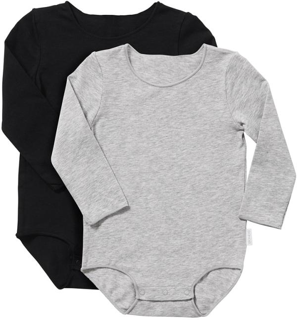 Bonds Wonderbodies Cotton Long Sleeve Bodysuit 2 Pack in Grey/Black Size: