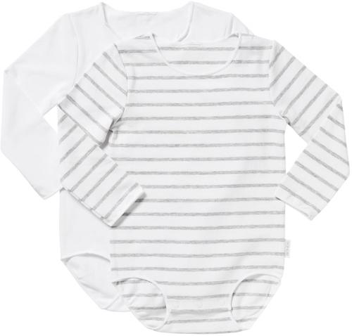 Bonds Wonderbodies Cotton Long Sleeve Bodysuit 2 Pack in New Grey Marle Stripe/White Size: