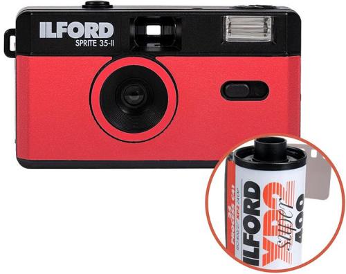 Ilford Sprite 35-II Reusable Camera - Black & Red with Ilford XP2 24 Film