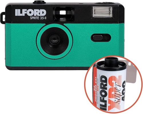 Ilford Sprite 35-II Reusable Camera - Black & Teal with Ilford XP2 24 Film