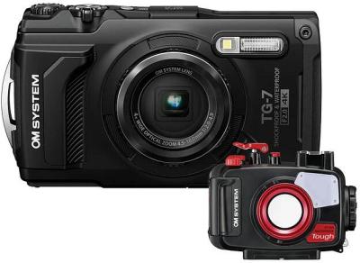 OM SYSTEM TG-7 Black w/ OM SYSTEM PT-059 Underwater Housing Digital Compact Camera