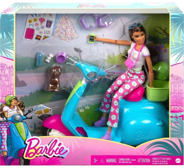 Barbie Travel Playset With Scooter Pet & Accessories