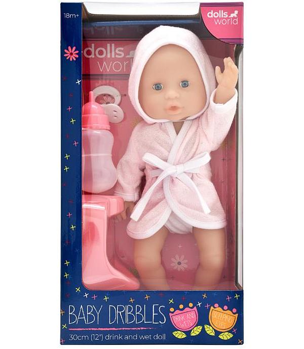 Dolls World Drink & Wet Baby Doll Dribbles 30cm & Accessories