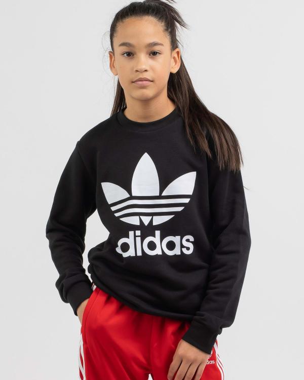 adidas Girls' Adicolor Trefoil Crew Sweatshirt in Black