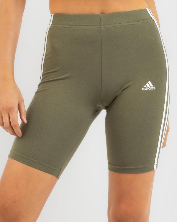 adidas Women's Essentials 3 Stripe Bike Shorts in Green